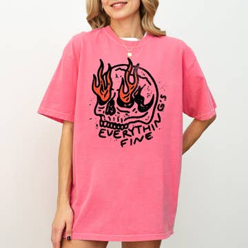 Everything's Fine Skull on Fire Graphic T-Shirt