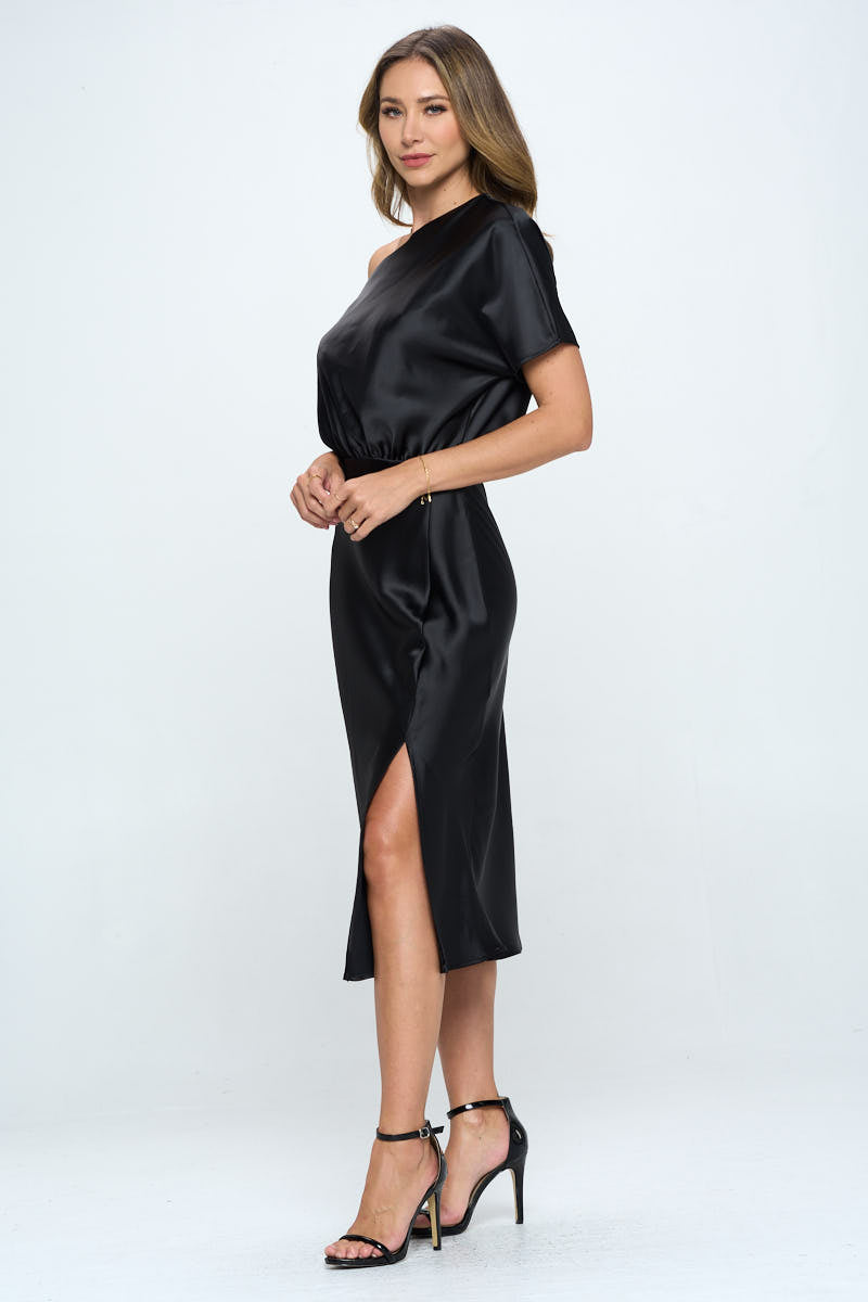 Feyre Stretch Satin One Shoulder Dress