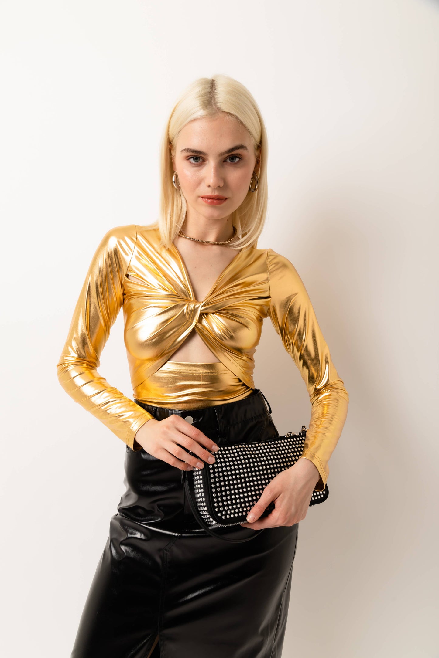 Black Metallic Maxi Skirt