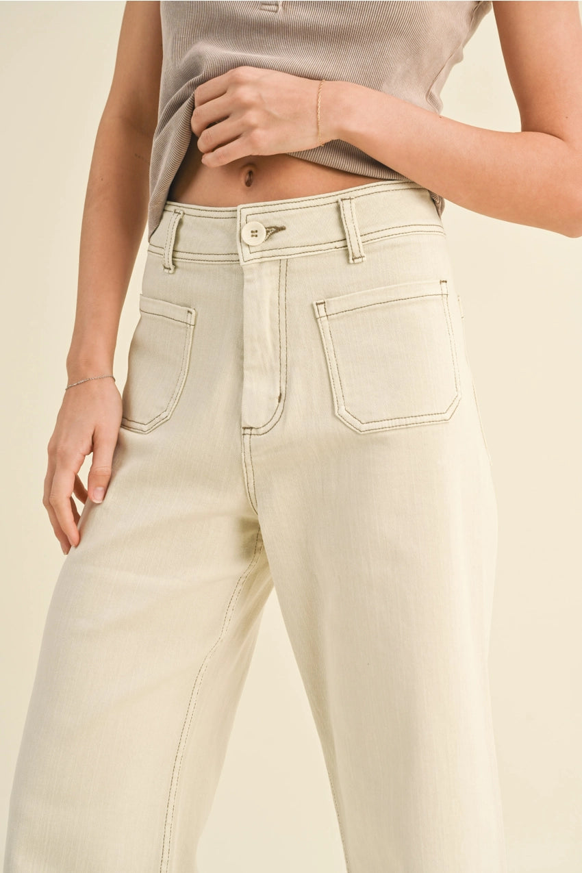 Crissy Straight Wide Leg Pants with Front Pocket