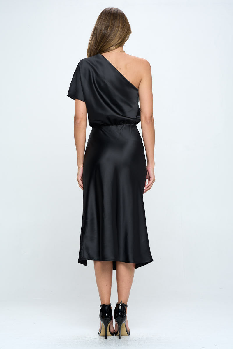 Feyre Stretch Satin One Shoulder Dress