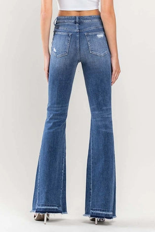 Gaia High Rise Distressed Panel Flare Jeans