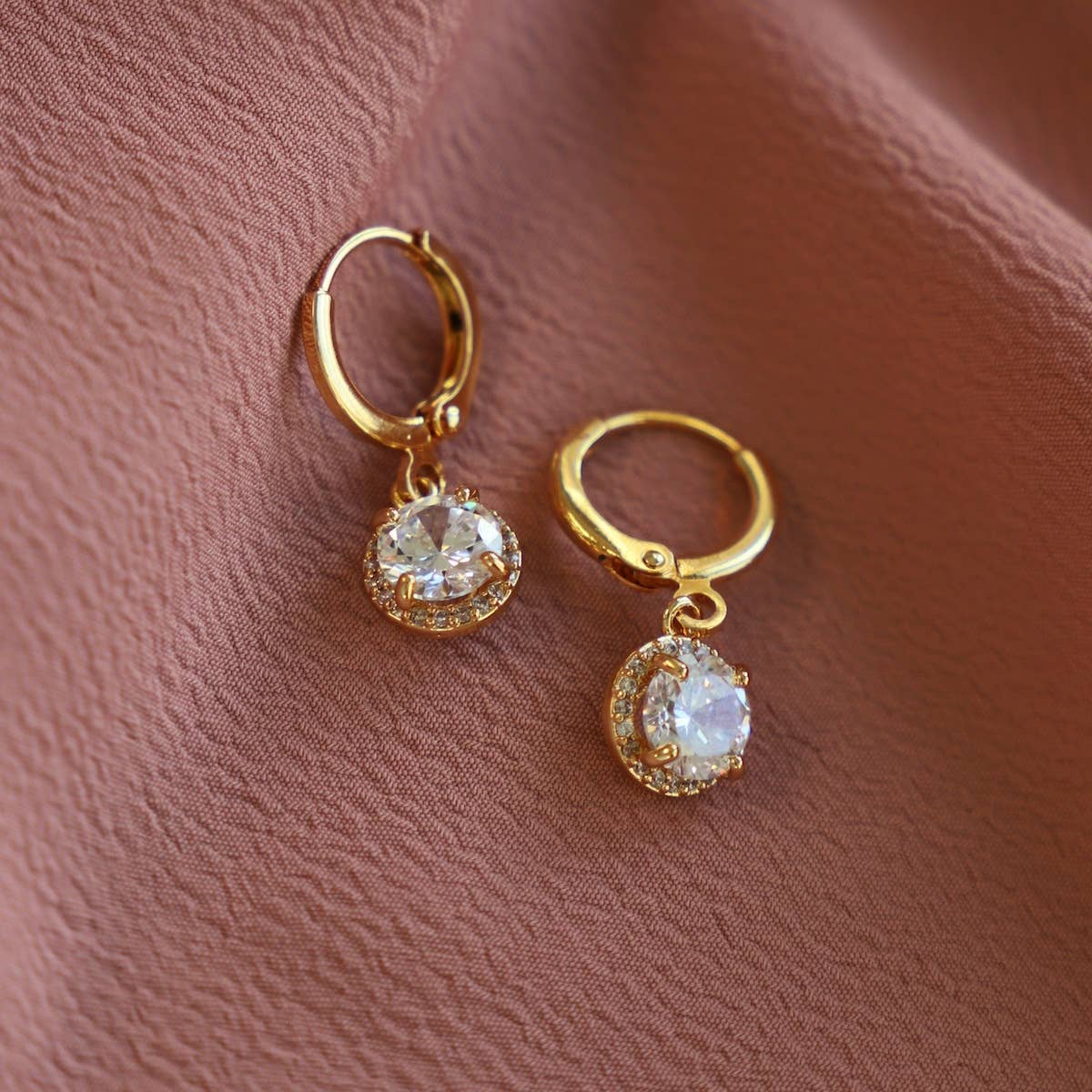 Margaret Gold Round Rhinestone Huggie Earrings