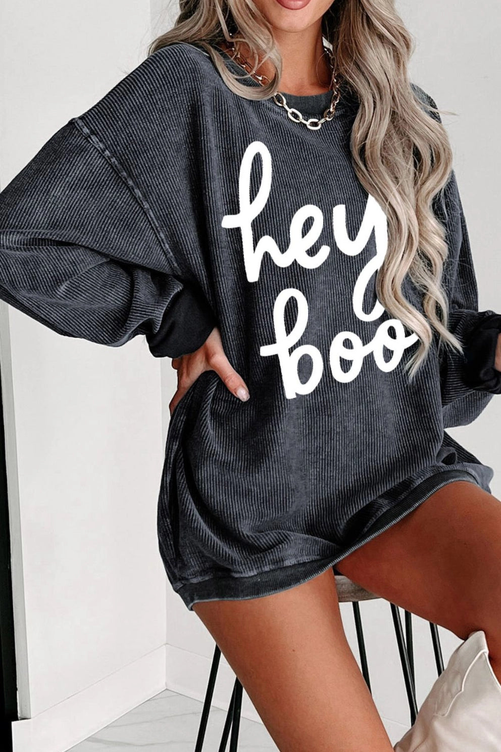 Hey Boo Halloween Corded Sweatshirt