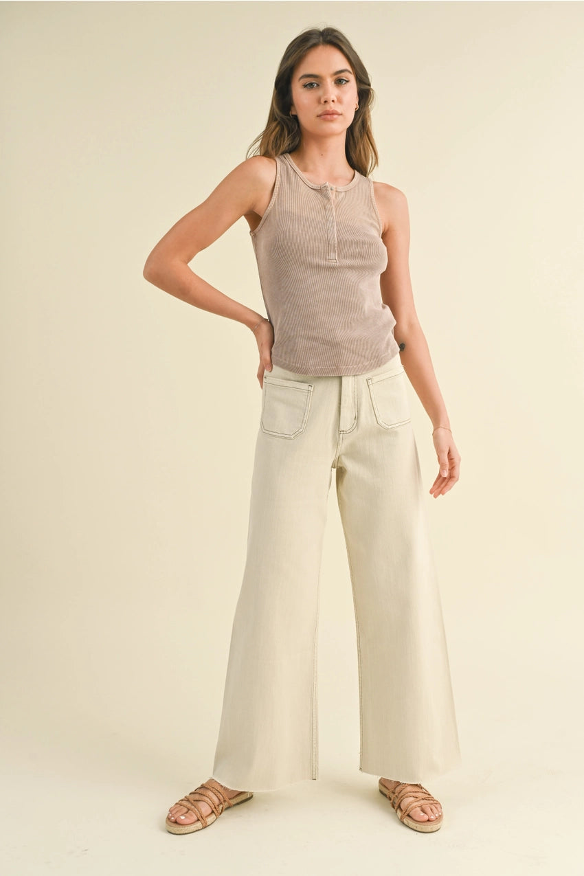 Crissy Straight Wide Leg Pants with Front Pocket