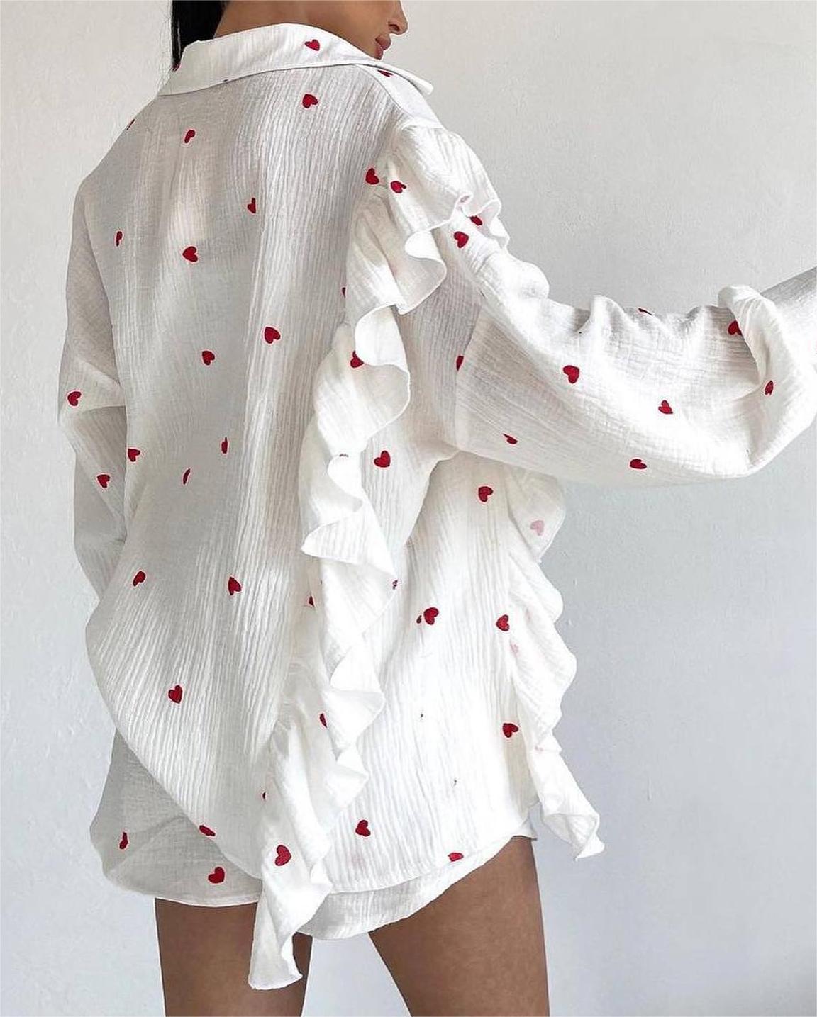 Heart Valentine's Day New Love Shirt Shorts 2 Piece Loungewear Set