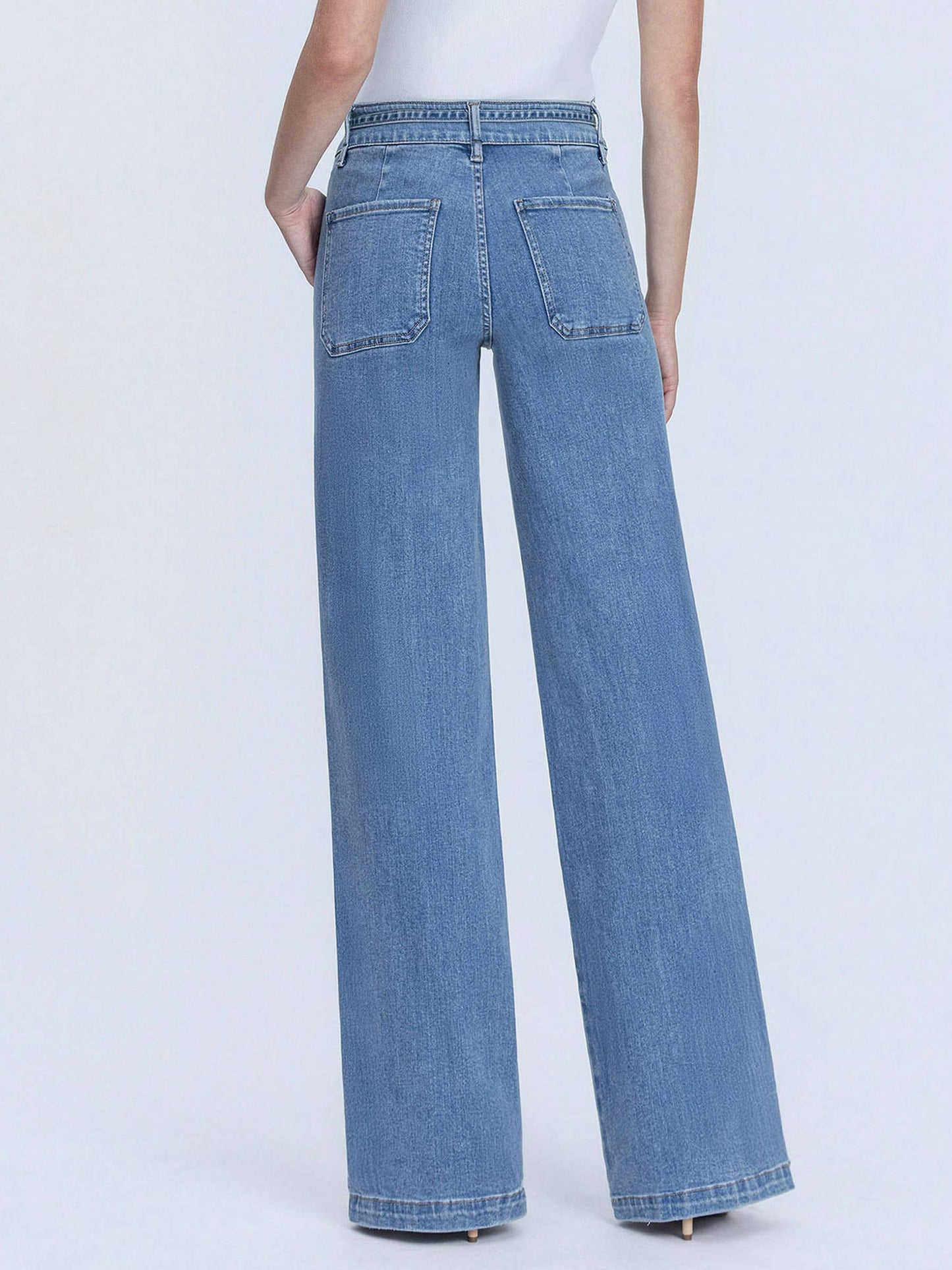 OLIVIA SUPER HIGH RISE TIE WAISTBAND WIDE LEG JEANS