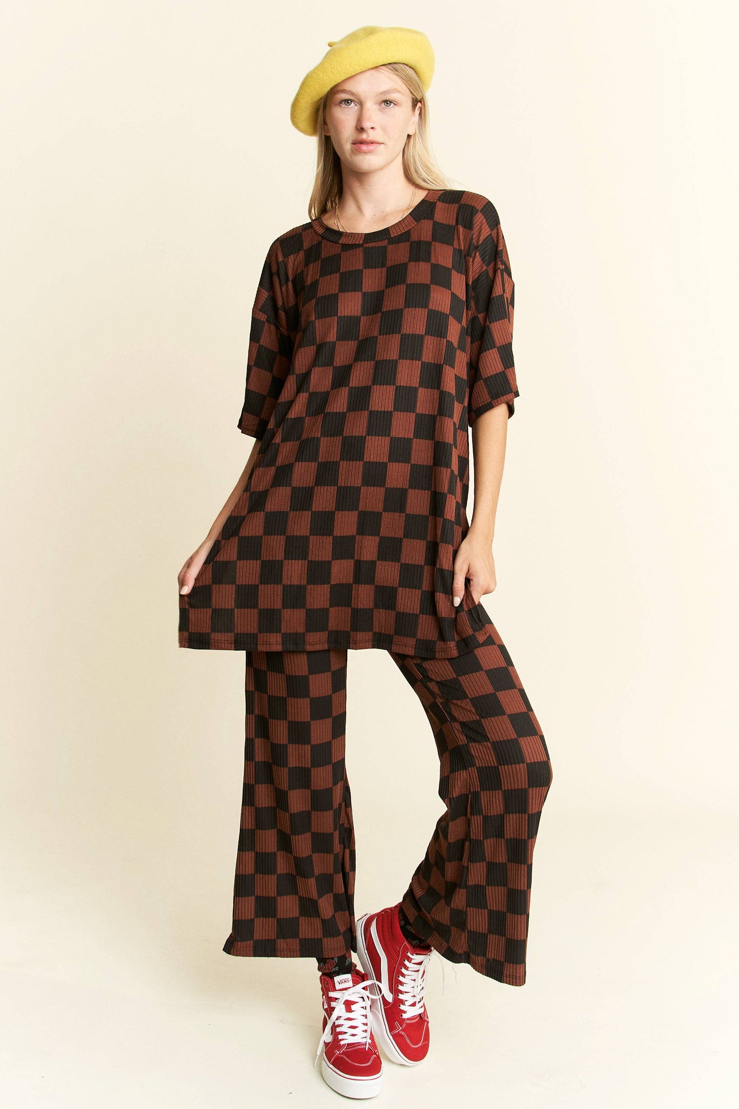 RIBBED CHECKERED PRINT SET