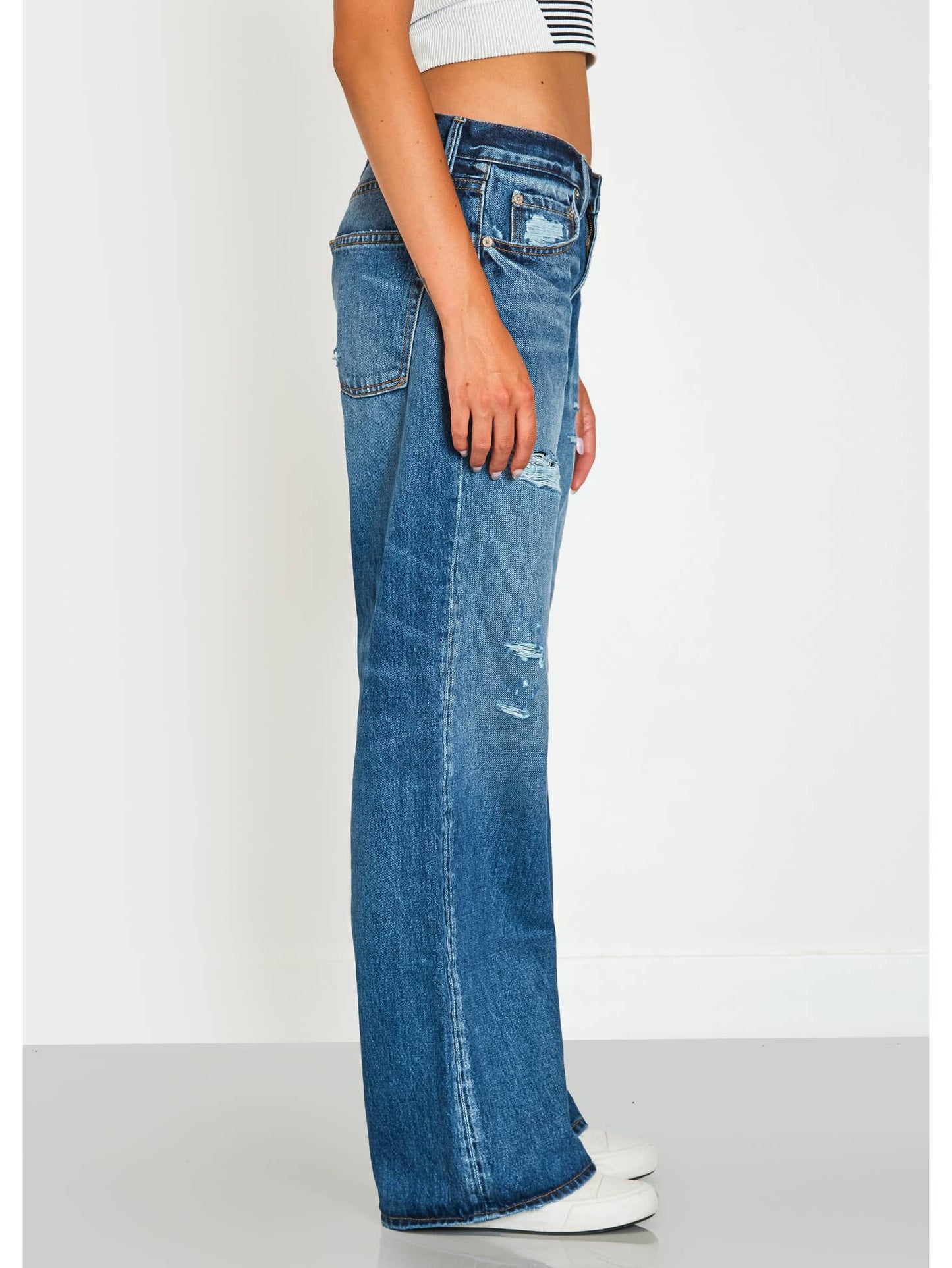 April Low Rise Loose Straight Jeans - Medium Blue Wash