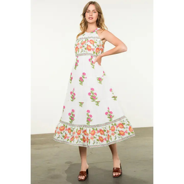 Halter Floral Print Maxi Dress