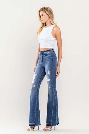 Gaia High Rise Distressed Panel Flare Jeans