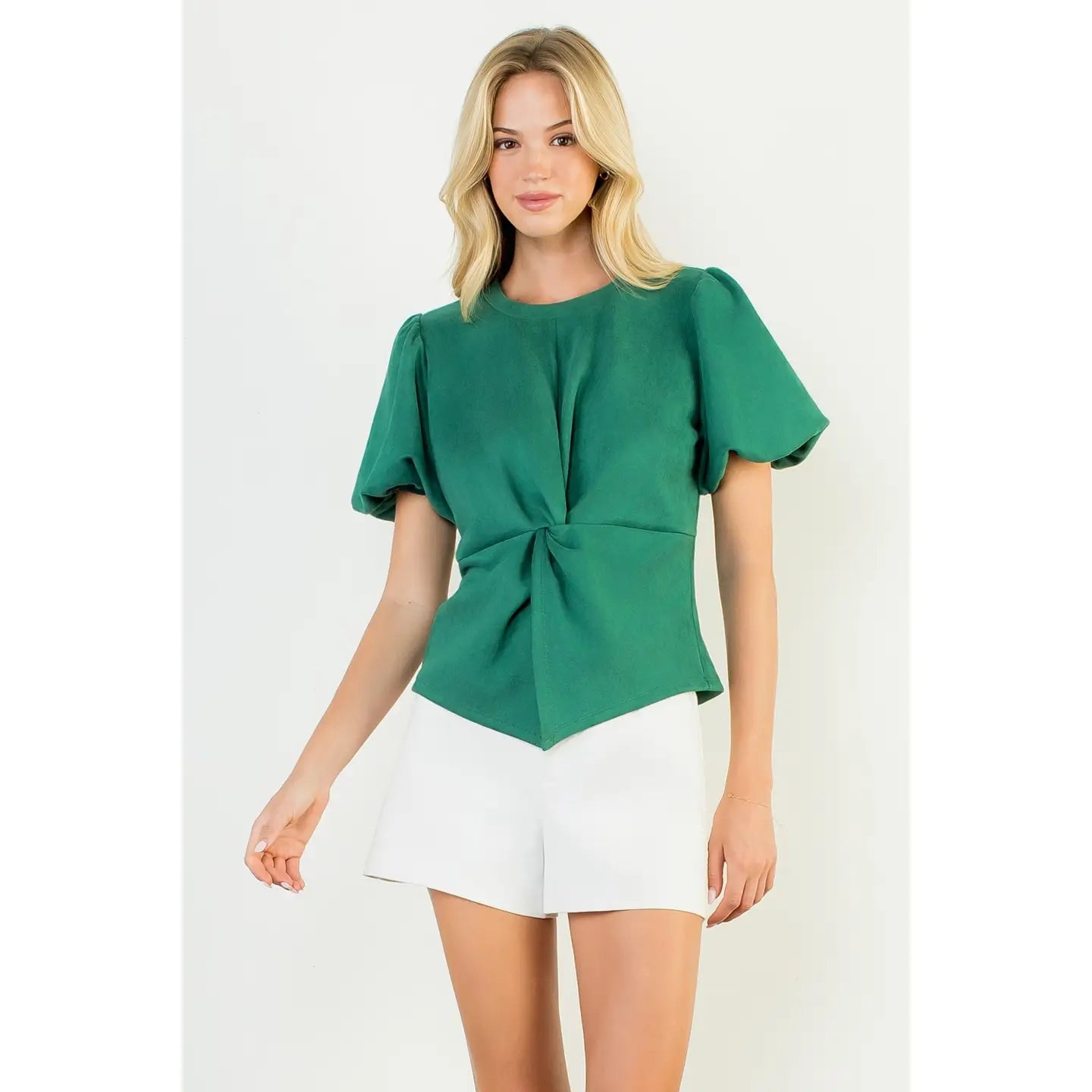 Suede Puff Sleeve Twisted Detail