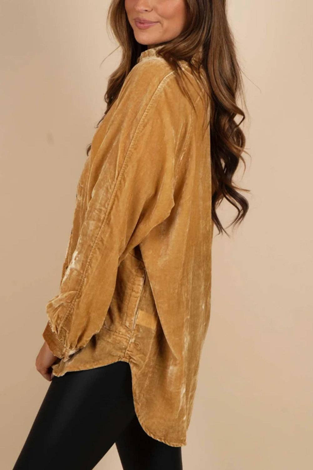 Goldie Button Up Loose Fit Velvet Shirt