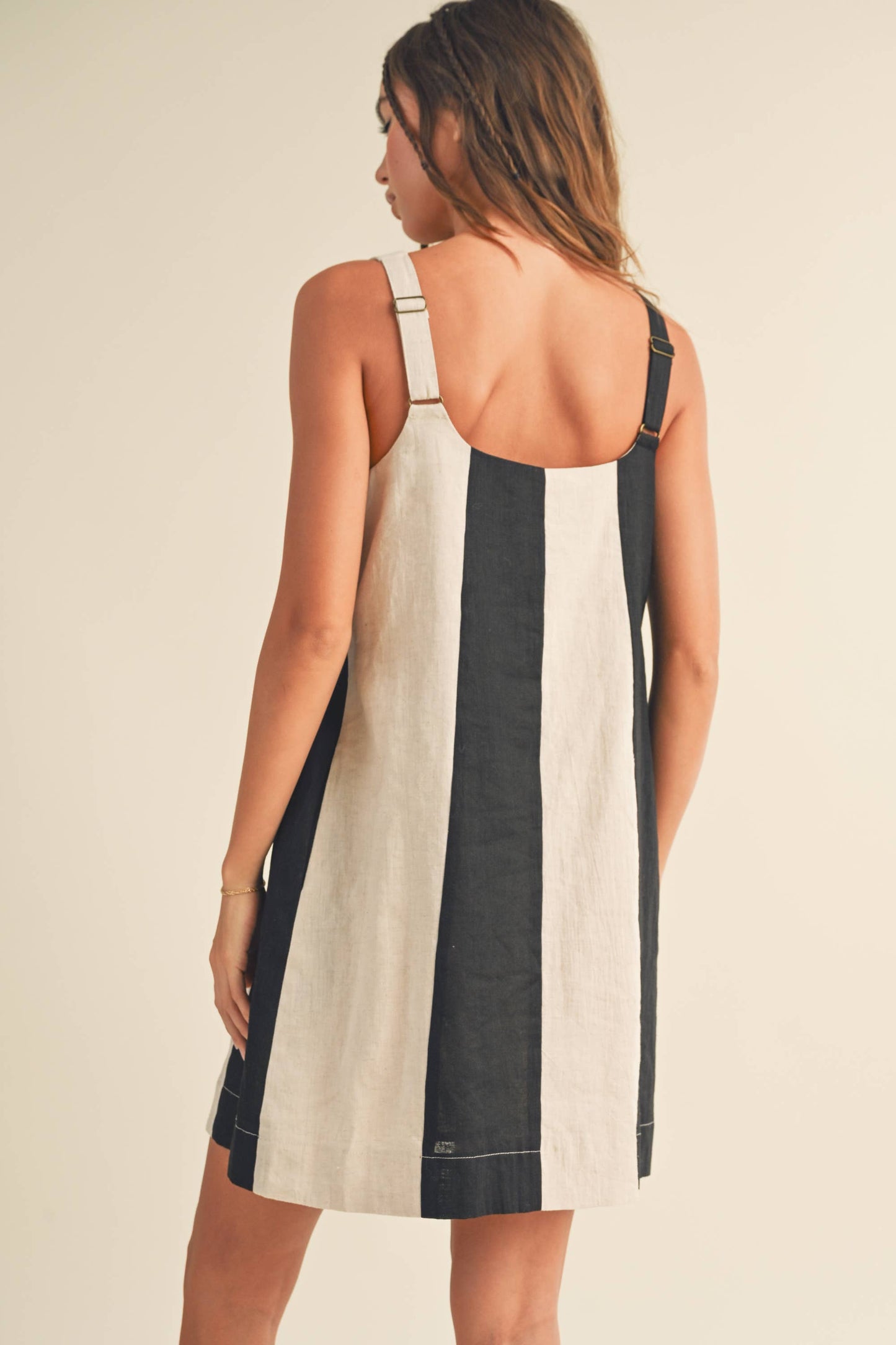 COLOR BLOCK LINEN MINI DRESS