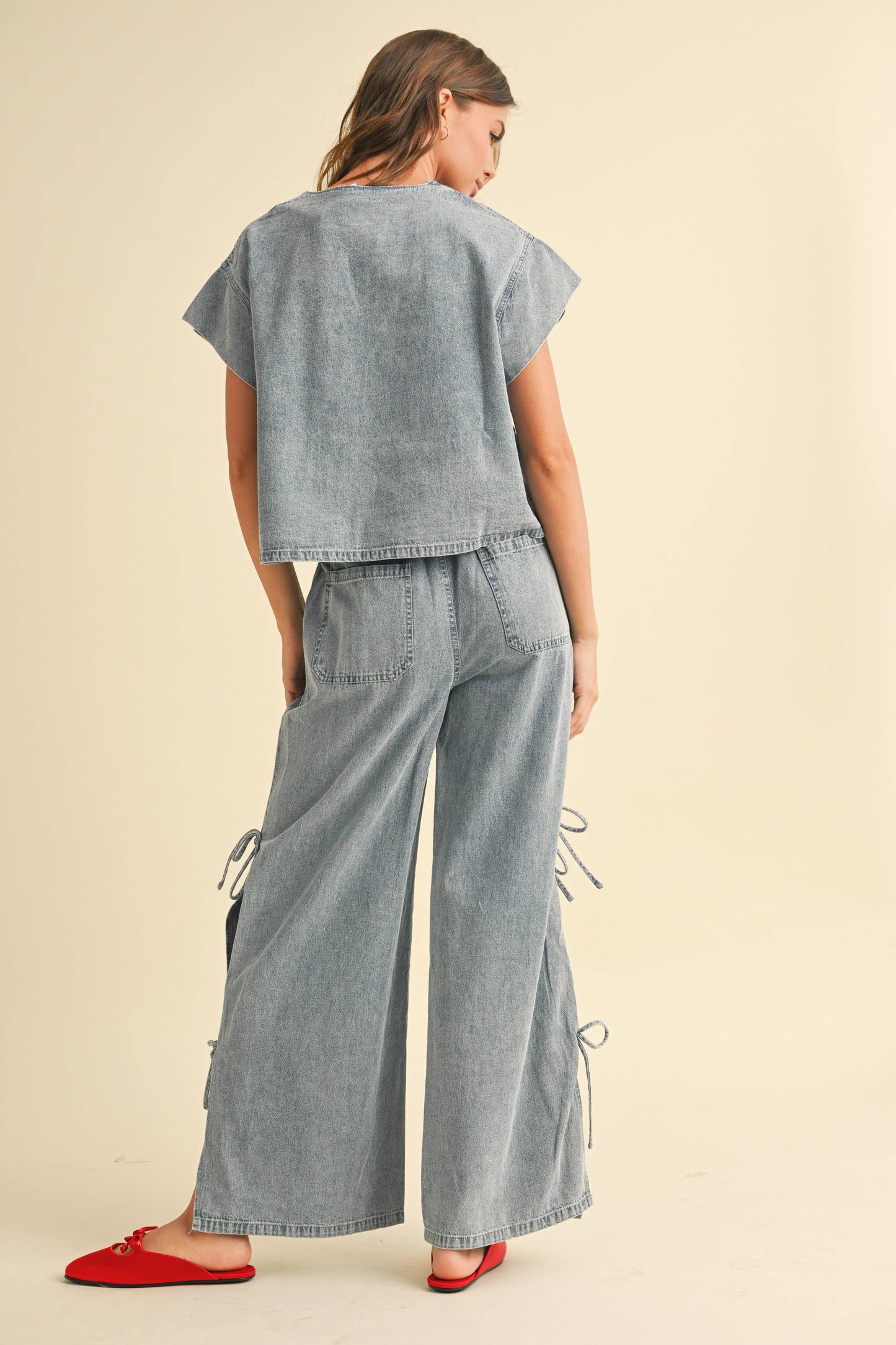 DENIM TIED FRONT BLOUSE