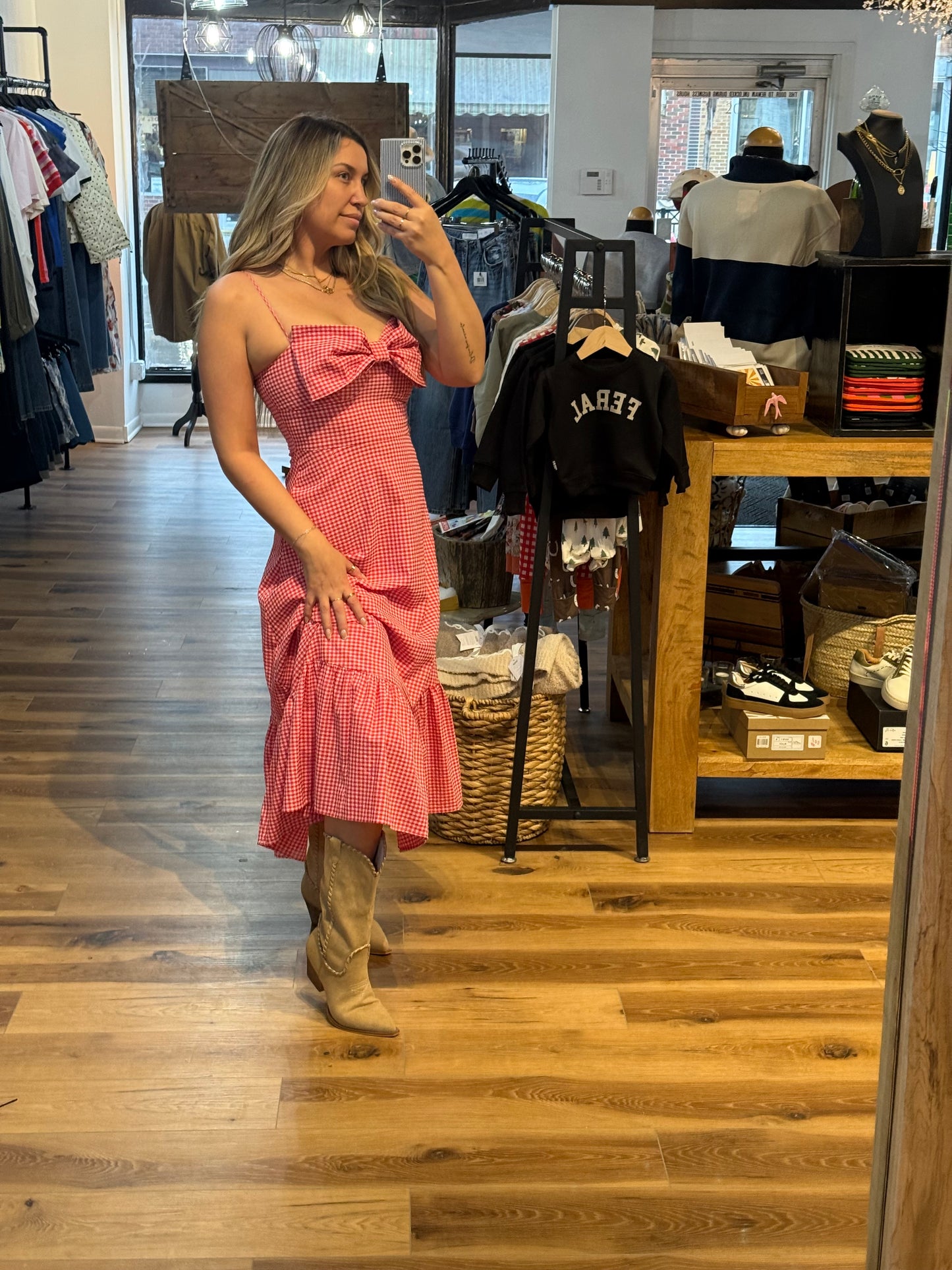 Red Bow Gingham Dress