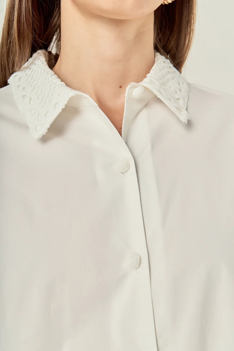 Cotton Shirt with Lace Collar