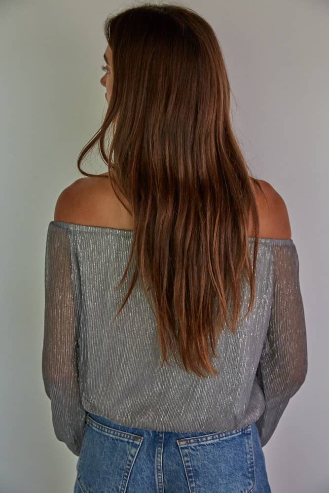 SIlver Boatneck Long Sleeve Top