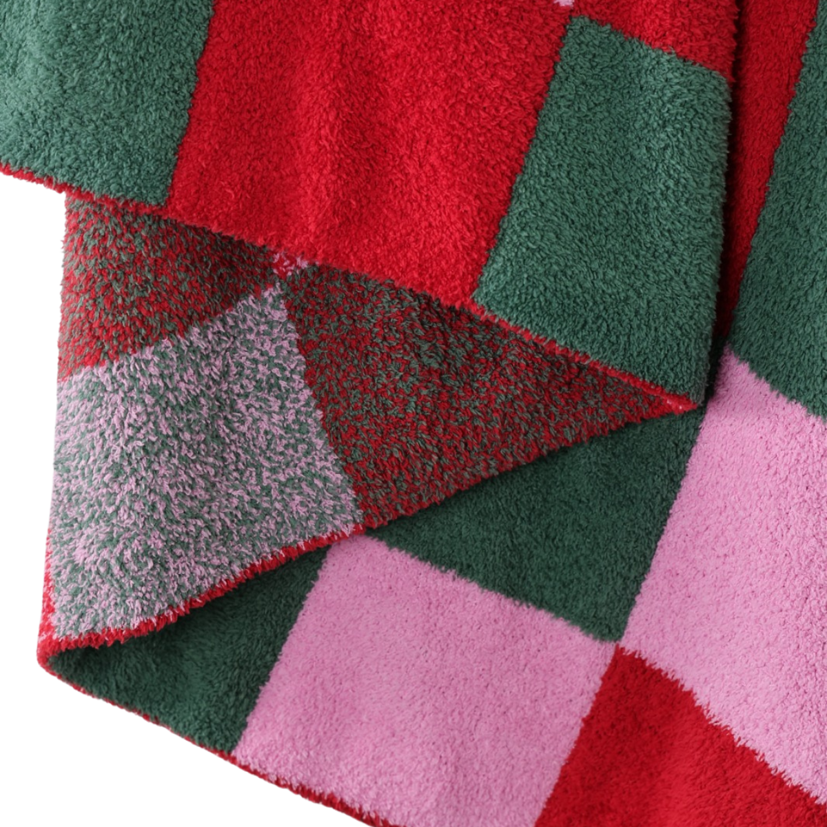 Mixed Check Holiday Stripe Cozy Luxe Home Blanket