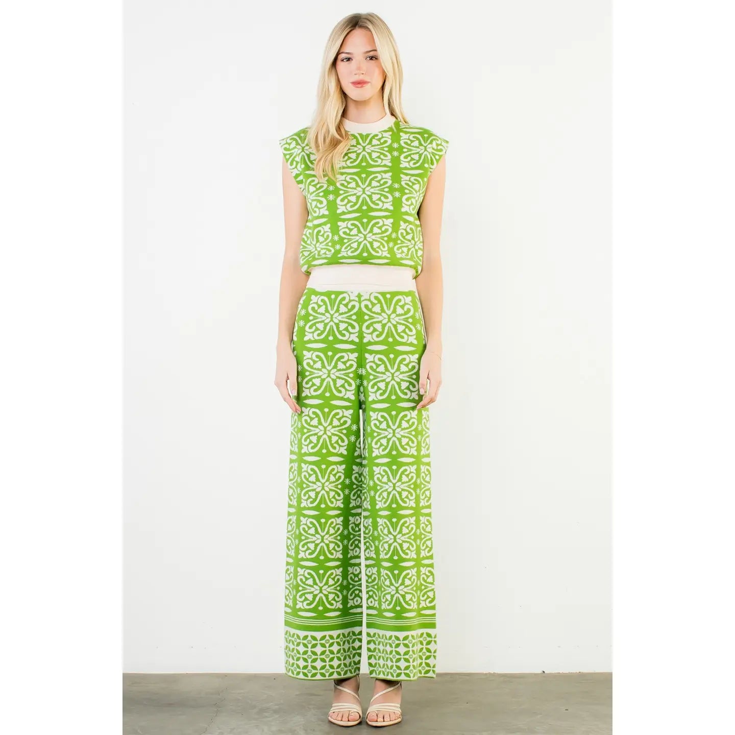 Floral Knit Green Pants