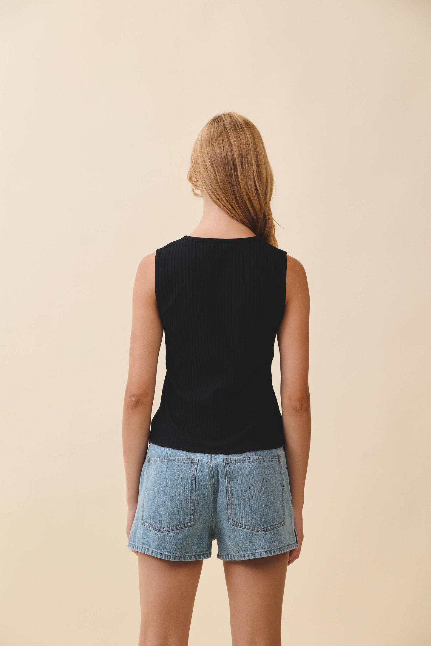 Ribbed Button Front Tank Top