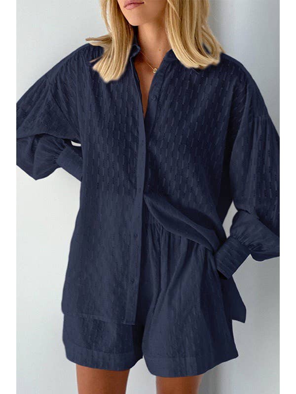 Chloe Two-Piece Set Shorts Long Sleeve Button Up