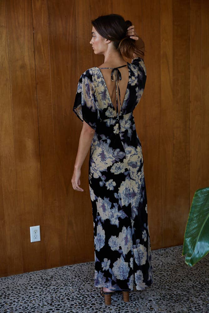 Velvet Floral Print Maxi