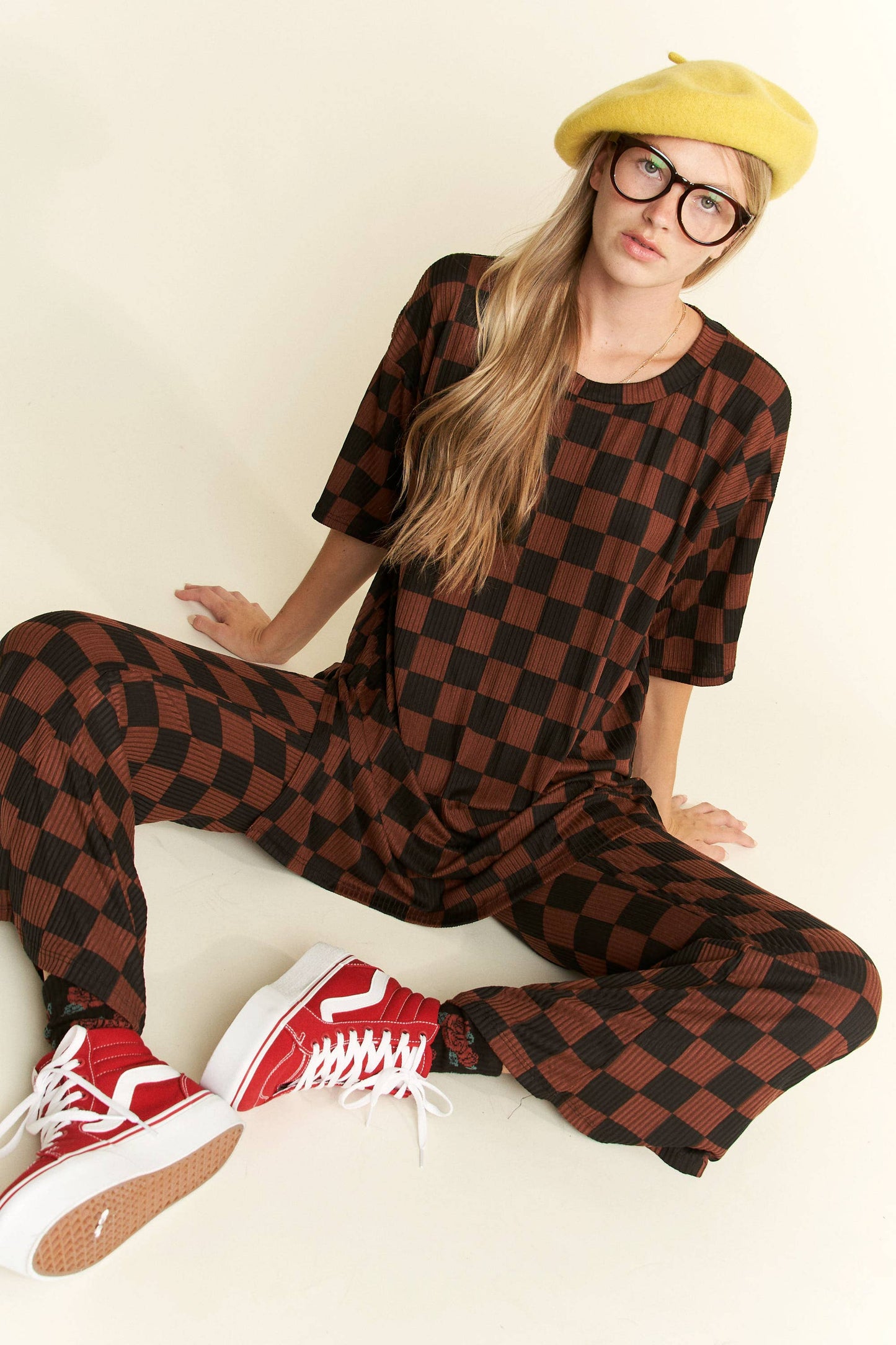 RIBBED CHECKERED PRINT SET