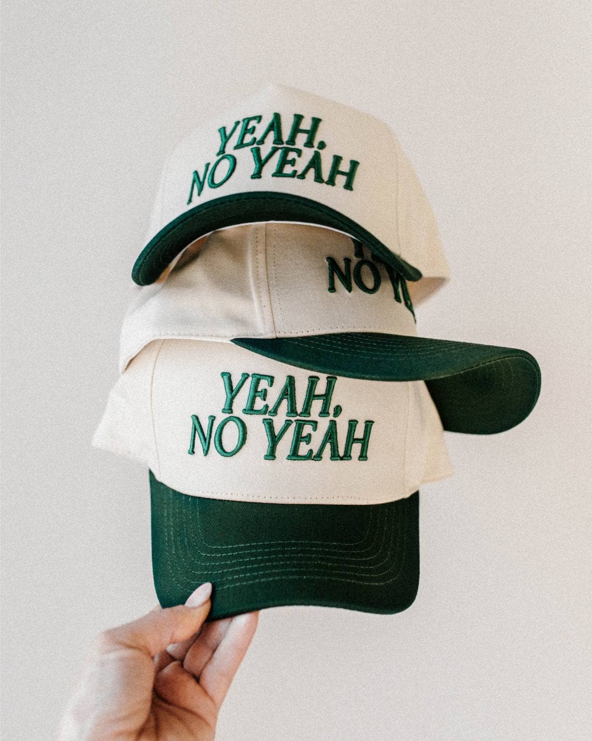 Yeah No Yeah Hat - Dark Green & Cream