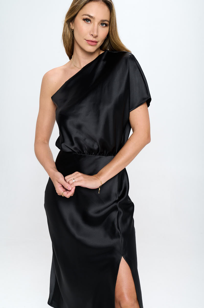 Feyre Stretch Satin One Shoulder Dress