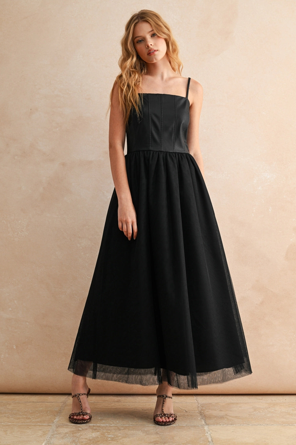 Black Faux Leather Top Tulle Dress