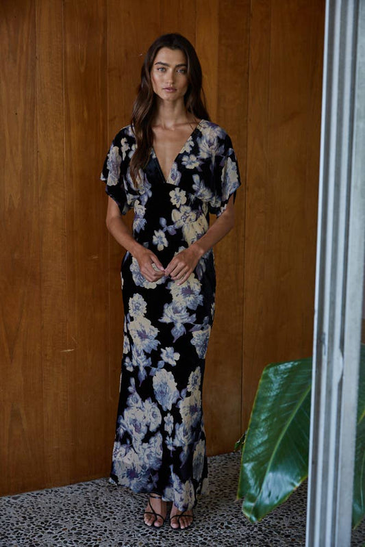 Velvet Floral Print Maxi