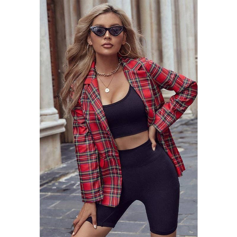 Christmas Red Plaid Blazer