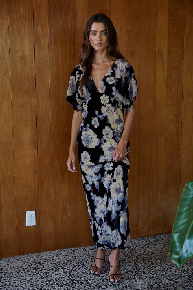 Velvet Floral Print Maxi