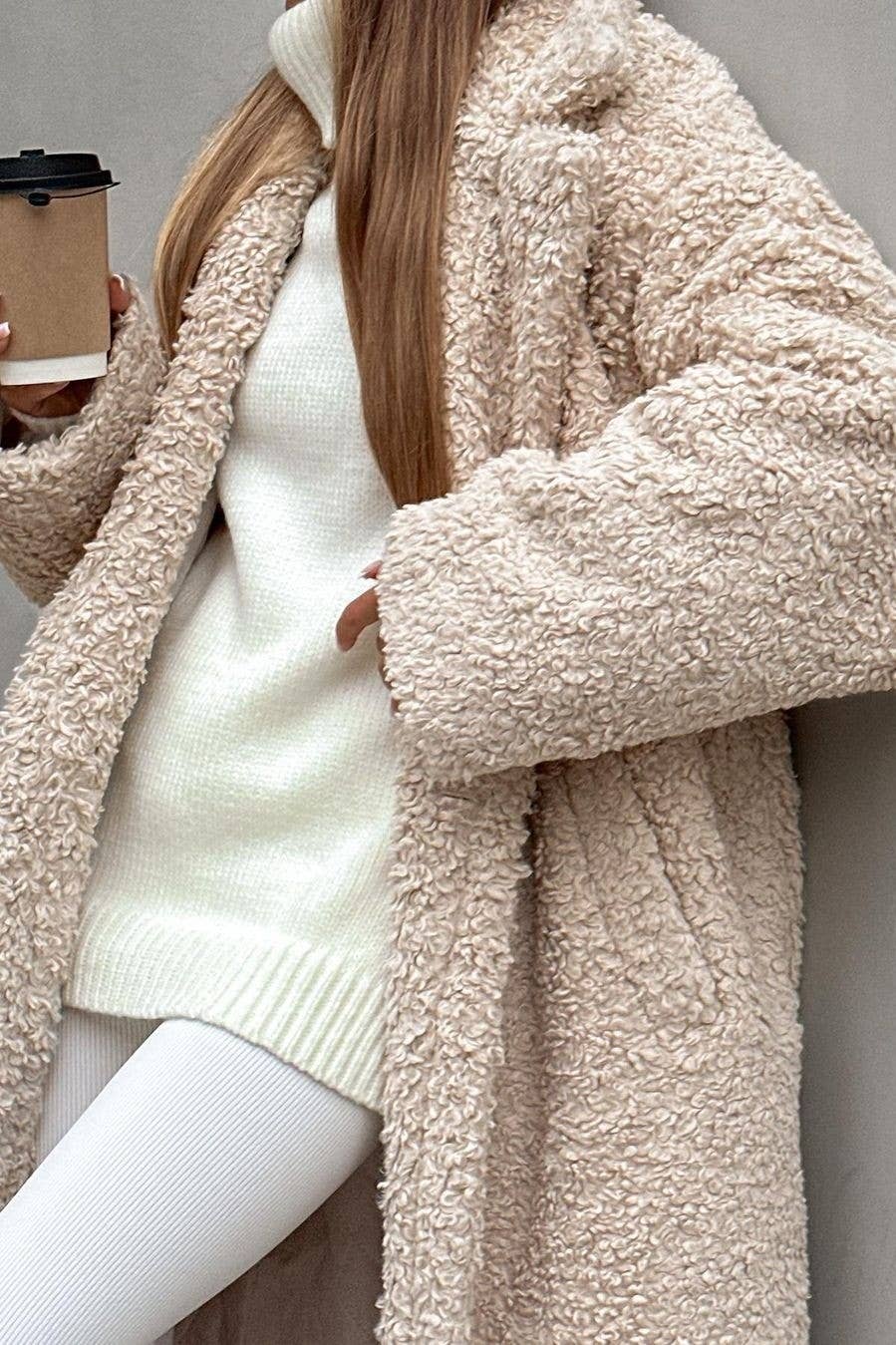 Lapel Plush Fleece Trench Coat
