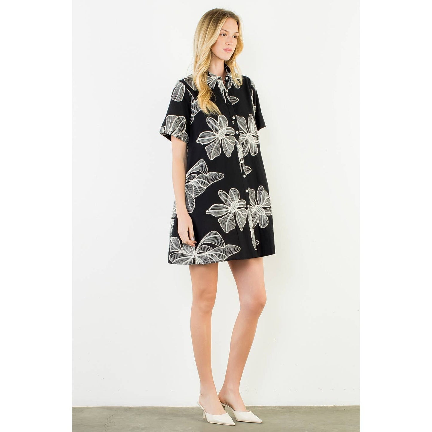 Collared Floral Emb Dress