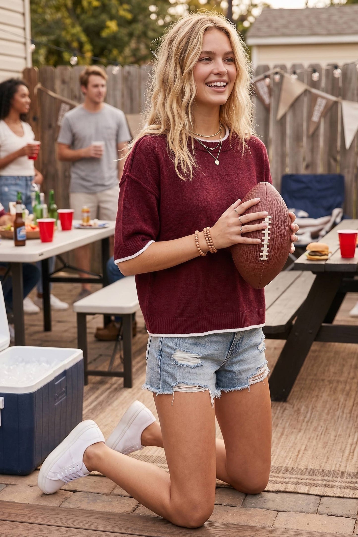 Gameday Contrast Trim Oversized Sweater Top