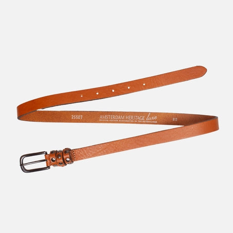 Kai Silver Buckle Skinny Studded Design Leather Belt Women