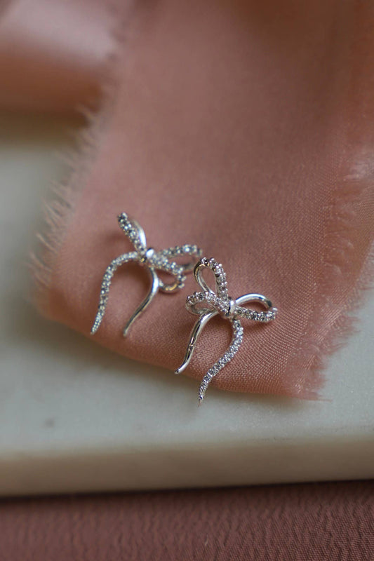 SILVER CZ BOW STUDS