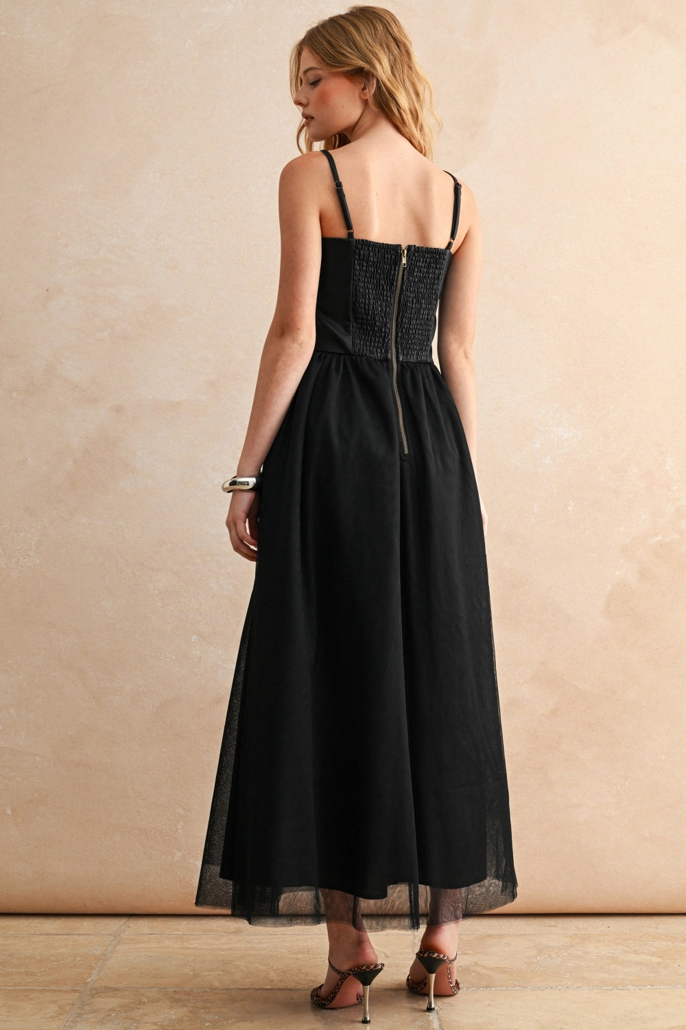 Black Faux Leather Top Tulle Dress