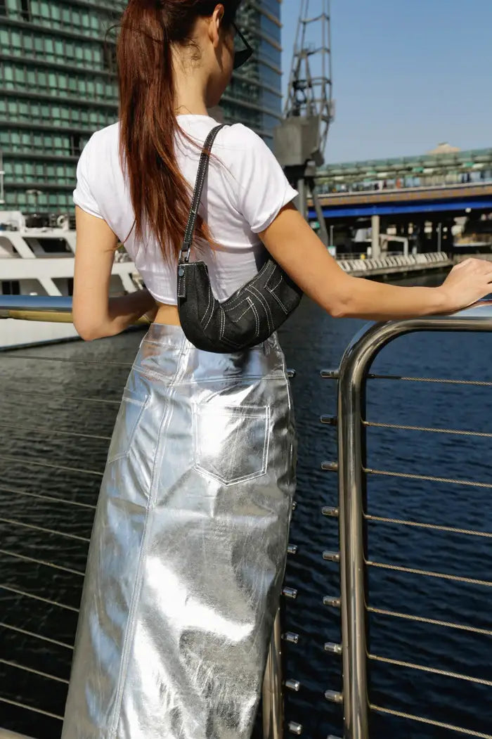 Silver Metallic Maxi Skirt