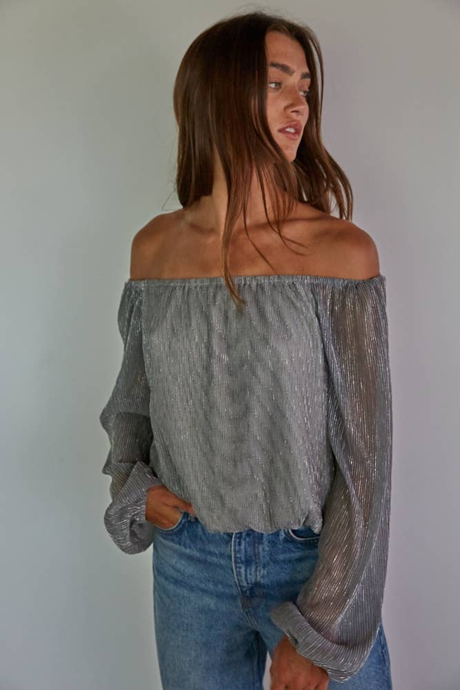 SIlver Boatneck Long Sleeve Top