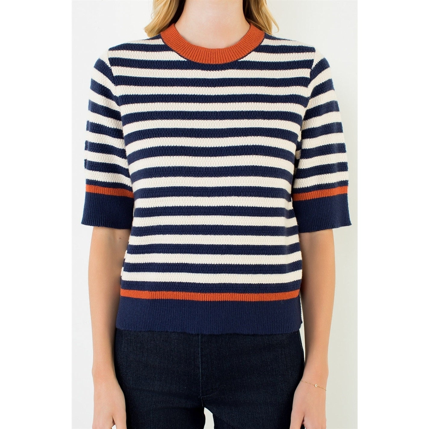 Navy Short Sleeve Sweater