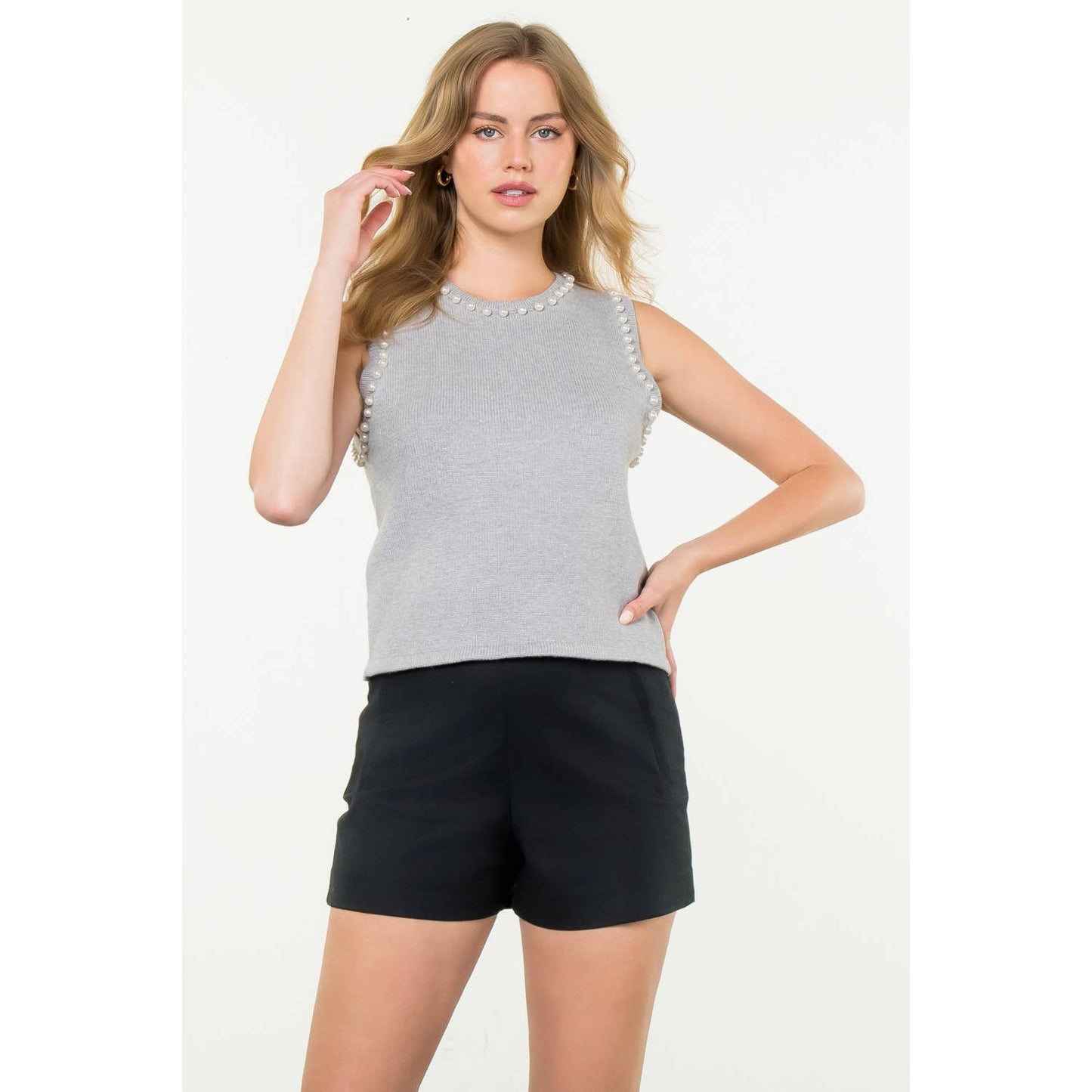 Pearl Trim Sleeveless Knit Top