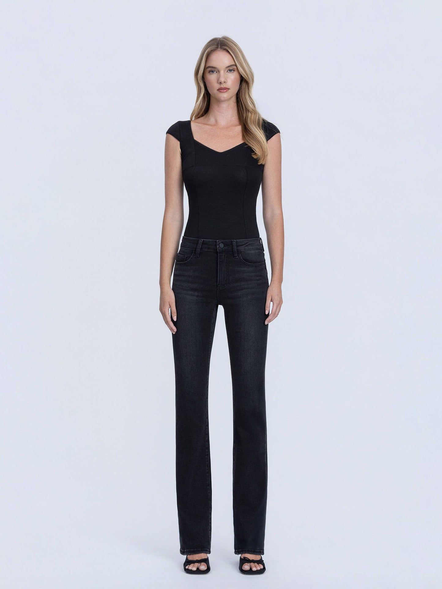 HIGH RISE FULL LENGTH BLACK BOOTCUT JEANS