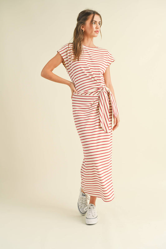 STRIPE PATTERN KNOT DETAIL DRESS