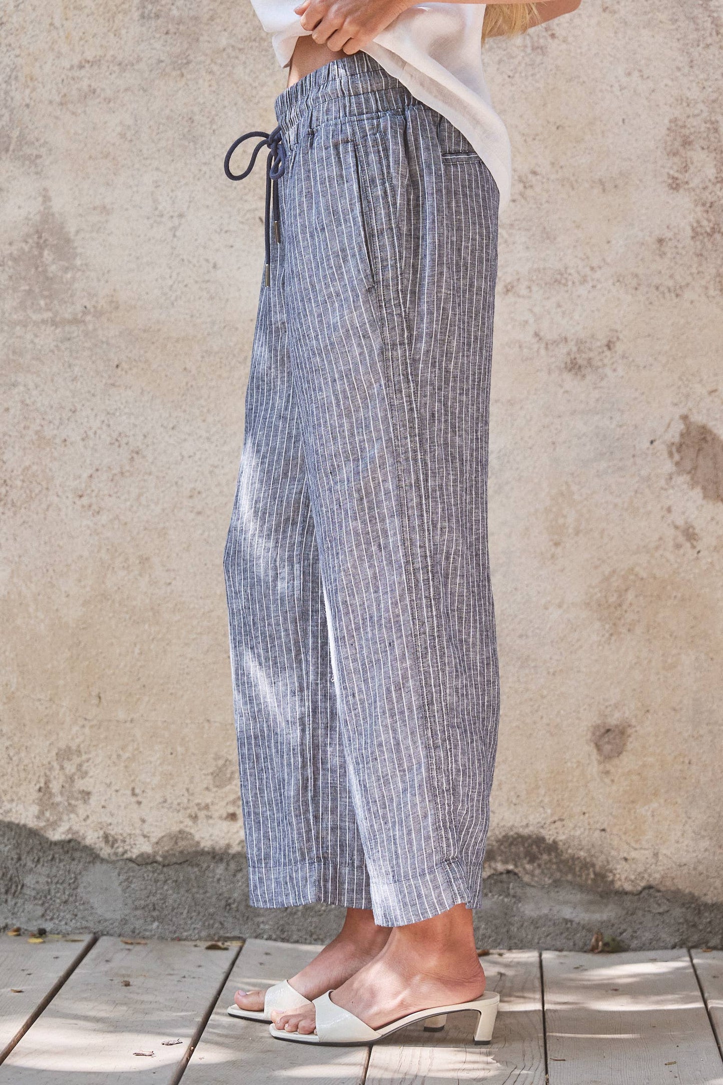 Linen Wide-Leg Drawstring Pants