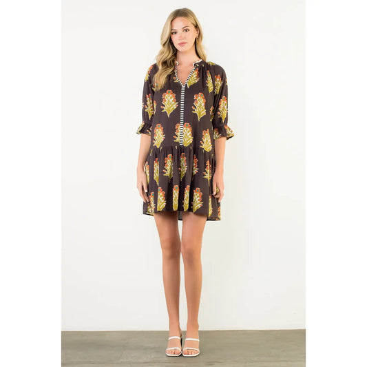 Floral detailed v neck dress