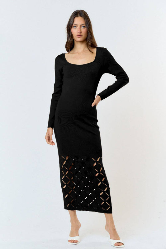 Lala Diamond Cut Out Long Sleeve Sweater Maxi Dress