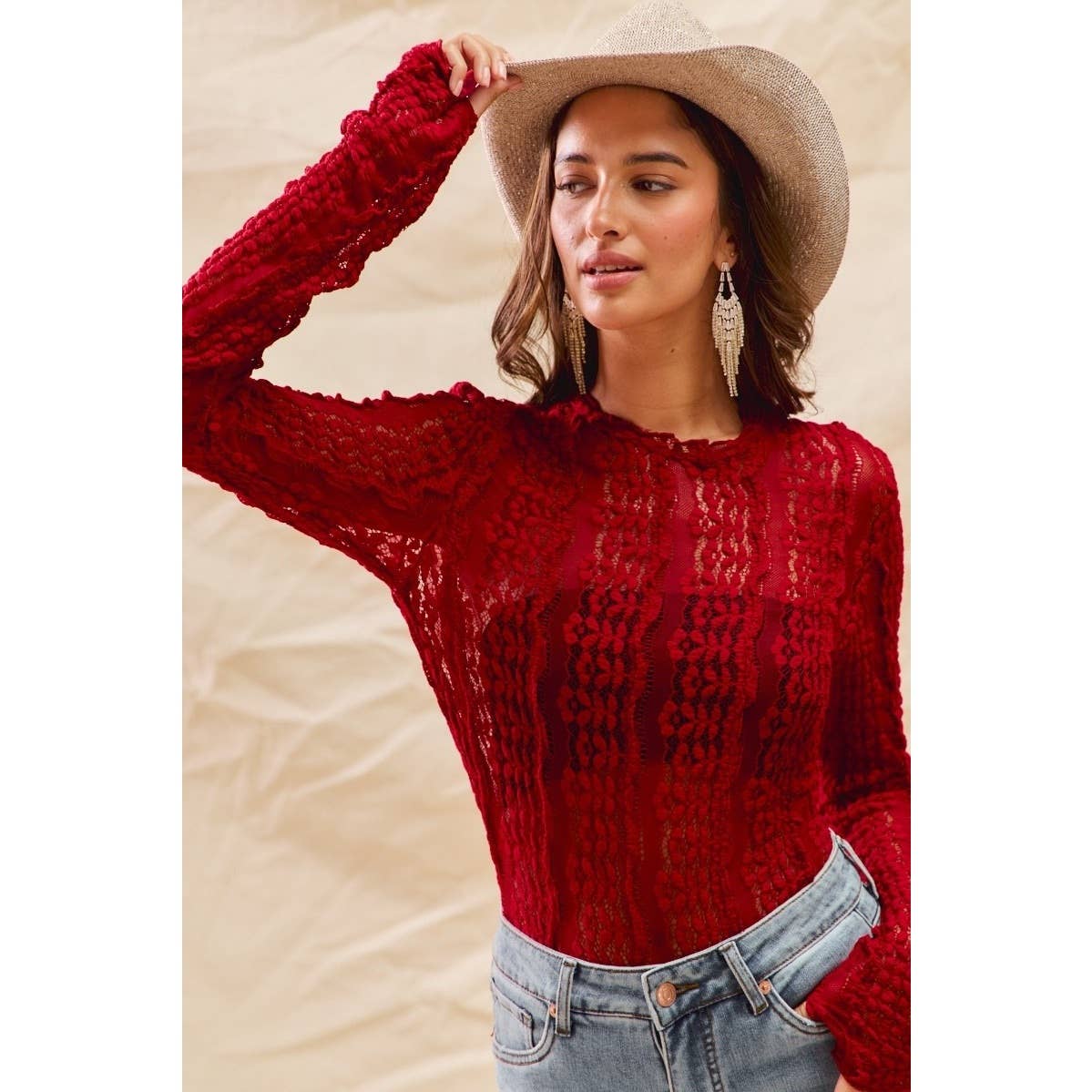 Stretched Sheer Lace Tops